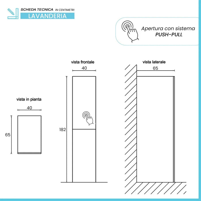 Colonna per lavanderia H 180 cm effetto legno e ante in bianco Wanda