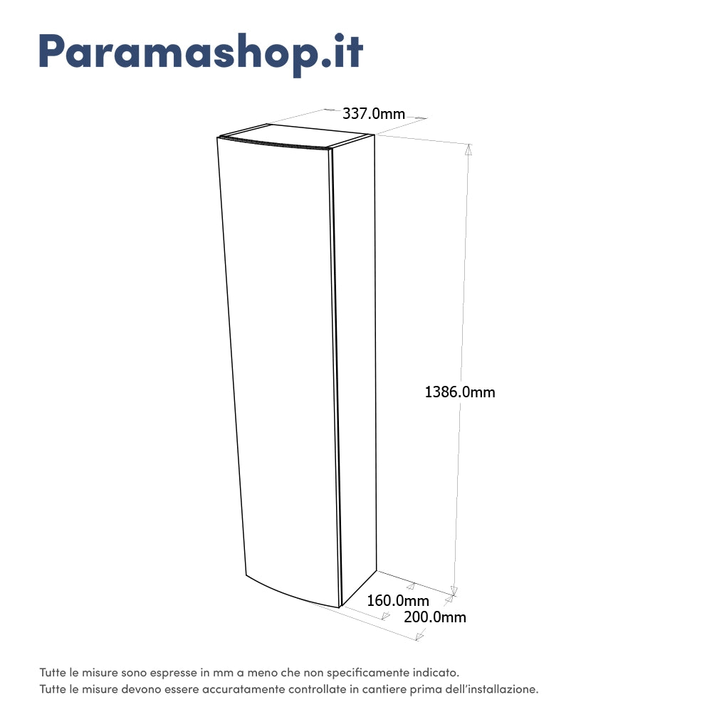 Colonna sospesa 136 cm grigio lucido con un'anta, frontale curvo | Lula