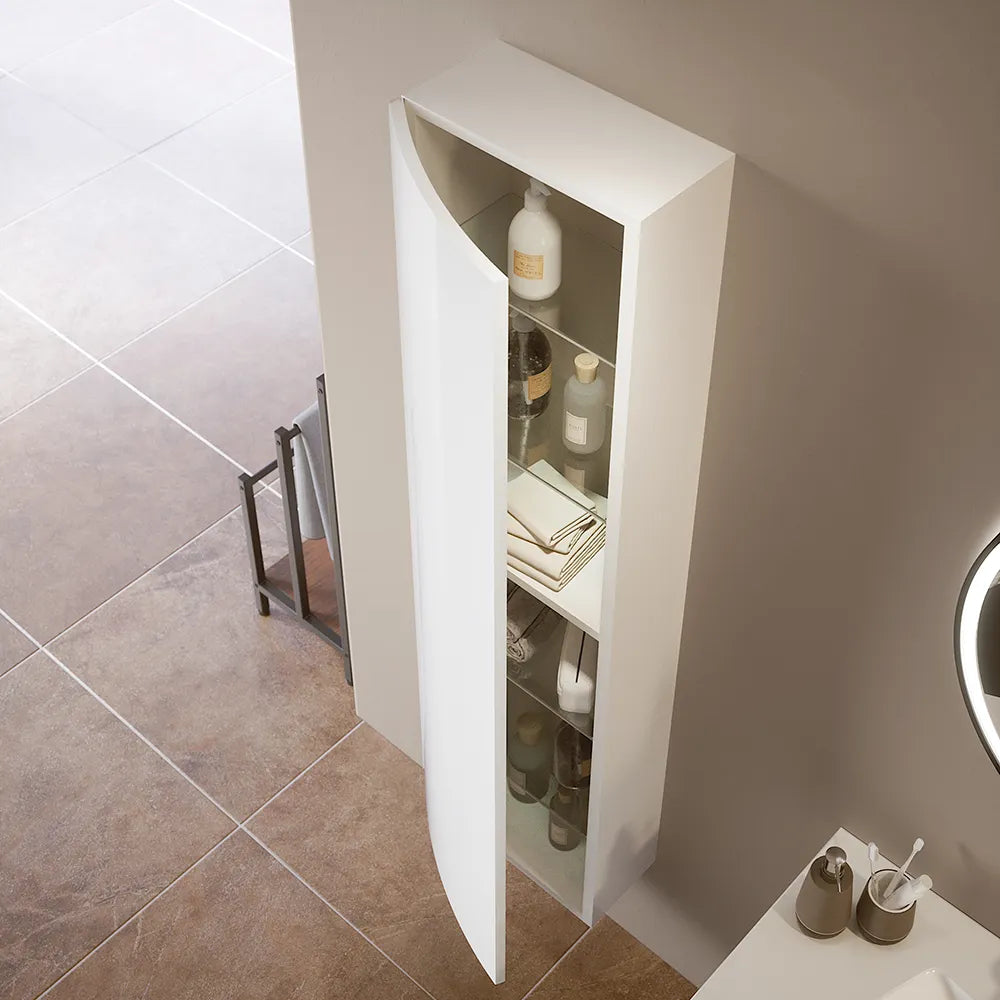 Colonna sospesa 136 cm bianco lucido con un'anta, frontale curvo | Lula