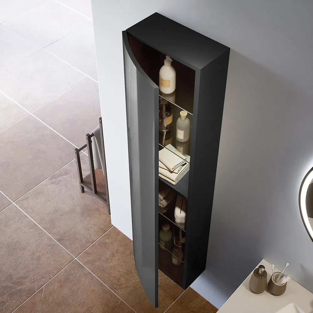 Colonna sospesa 136 cm grigio lucido con un'anta, frontale curvo | Lula