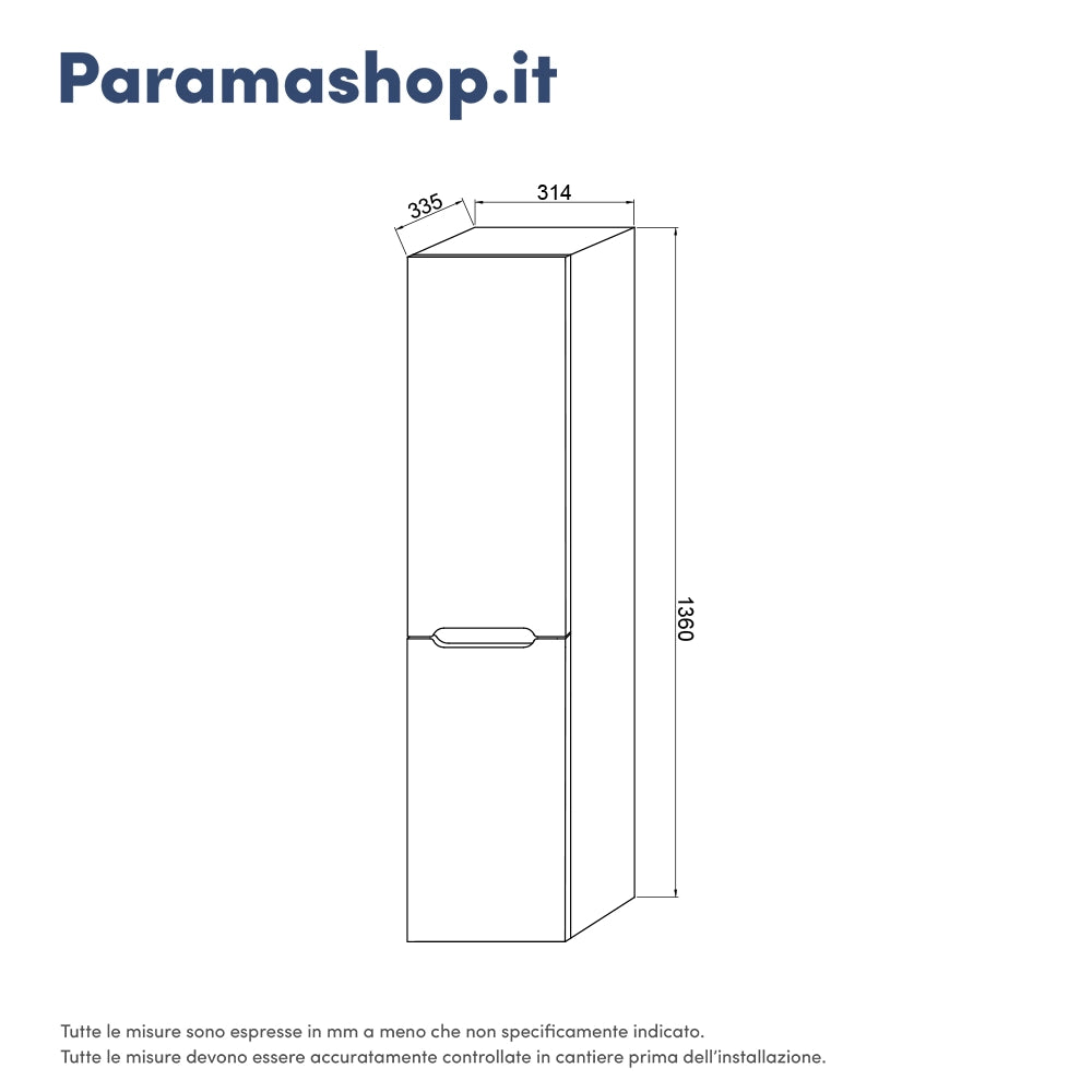 Colonna sospesa 136cm bianco lucido con due ante | Valdivia