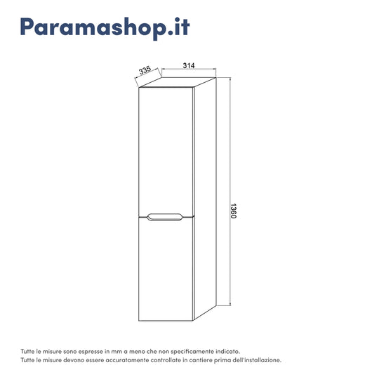 Colonna sospesa 136cm bianco lucido con due ante | Valdivia