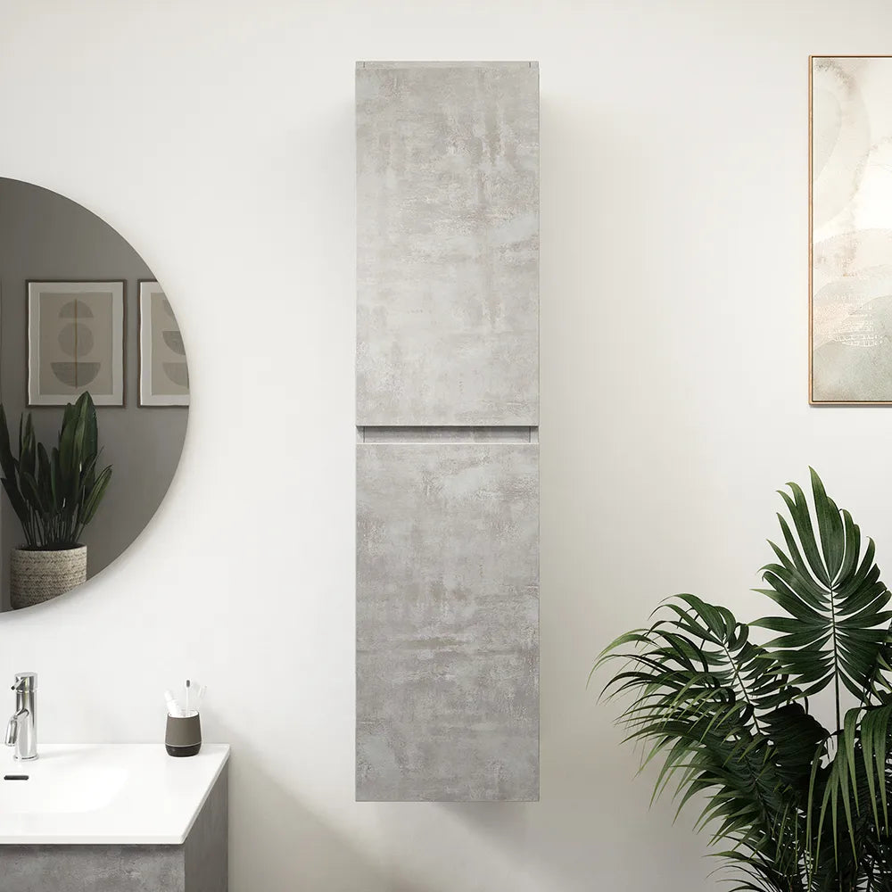 Colonna bagno sospesa altezza 137 cm due ante effetto cemento chiaro reversibile | Yili