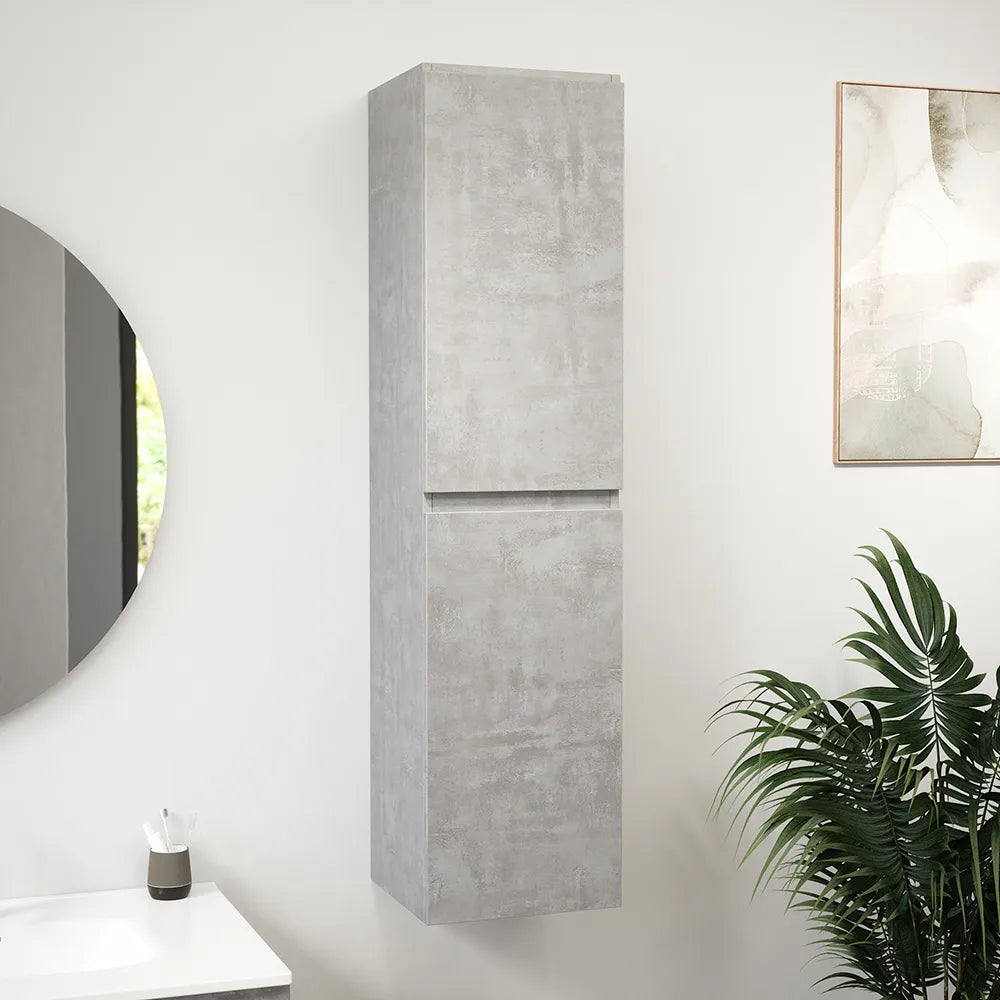 Colonna bagno sospesa altezza 137 cm due ante effetto cemento chiaro reversibile | Yili