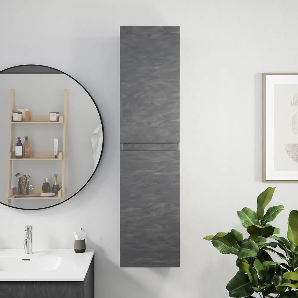 Colonna bagno sospesa altezza 137 cm due ante effetto cemento scuro reversibile | Yili