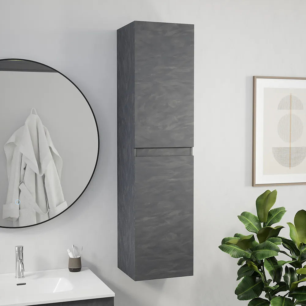 Colonna bagno sospesa altezza 137 cm due ante effetto cemento scuro reversibile | Yili