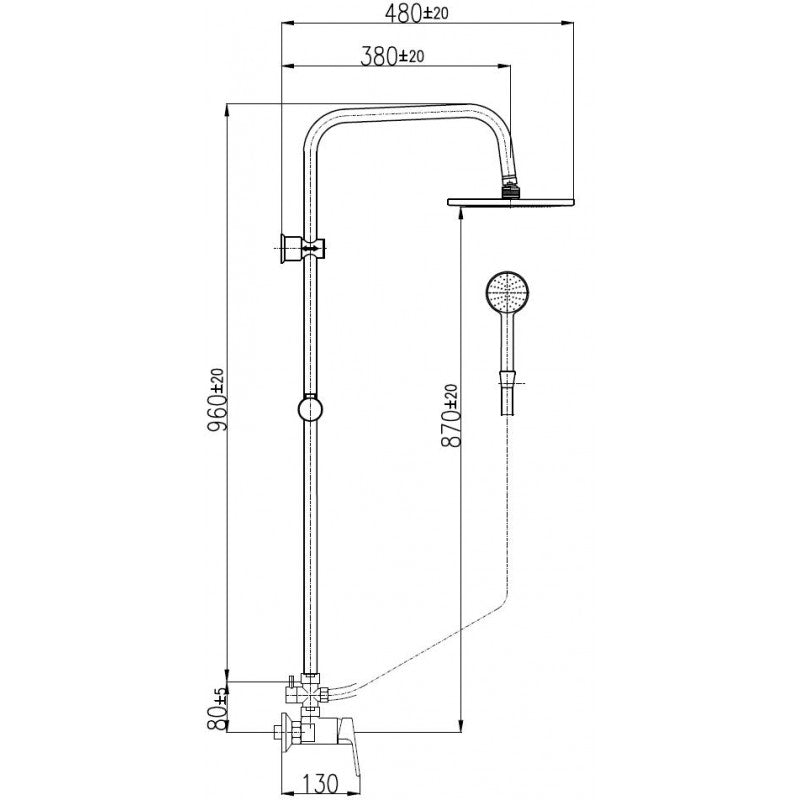 Colonna doccia COLORADO con testa in ottone cromato H. 116 cm