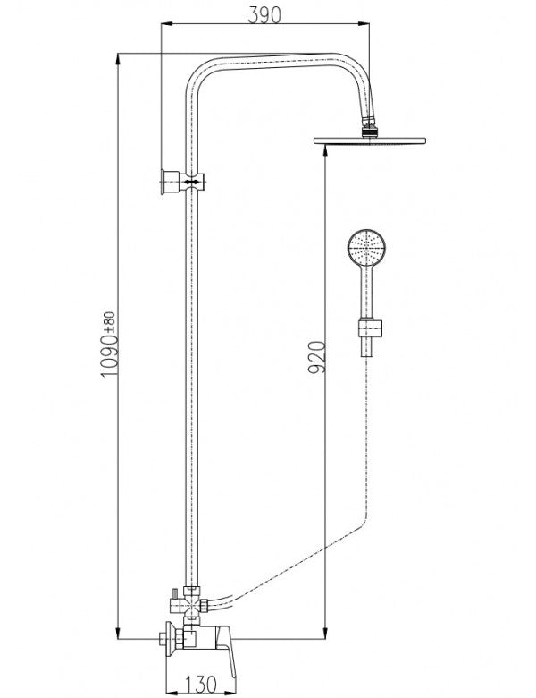 Colonna doccia COLORADO con testa in ottone nero H. 117 cm