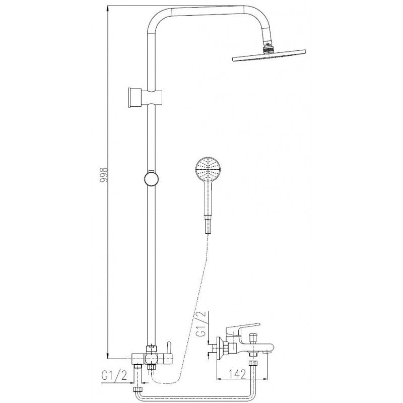 Colonna doccia COLORADO con soffione in ottone nero H.99,8 cm
