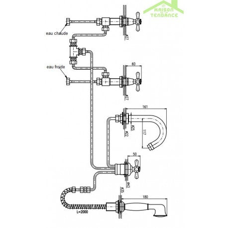 Colonna doccia LABE con doccetta in ottone cromato e maniglia in ceramica H.111cm