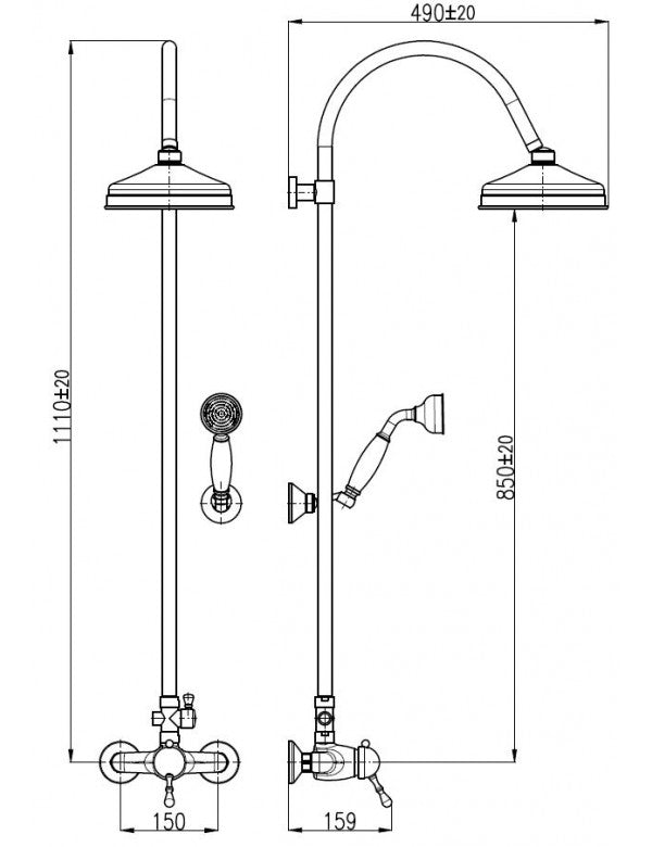 LABE colonna doccia in ottone e maniglia in ceramica H.111cm