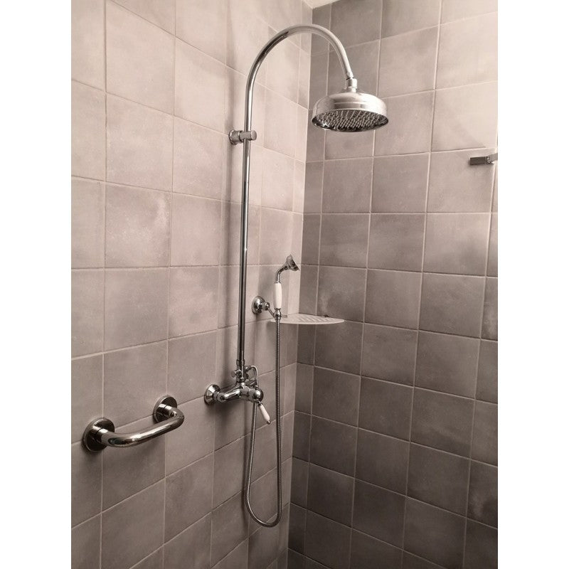 Colonna doccia LABE con doccetta in ottone cromato e maniglia in ceramica H.111cm