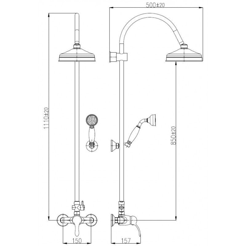 Colonna doccia LABE con doccetta in ottone dorato H.111cm