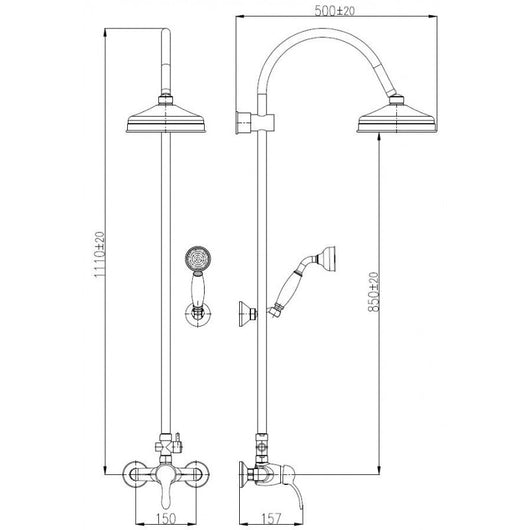 Colonna doccia LABE con doccetta in ottone cromato H.111cm