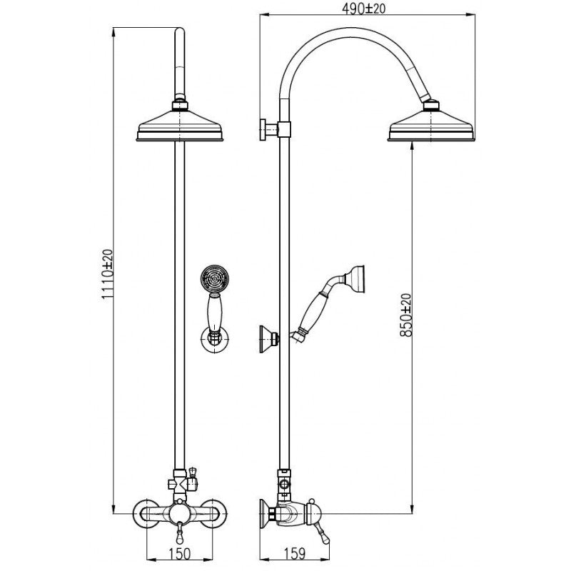 LABE colonna doccia con doccetta in ottone H.111cm