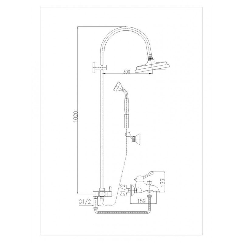Colonna doccia LABE con doccetta in ottone dorato H.102 cm