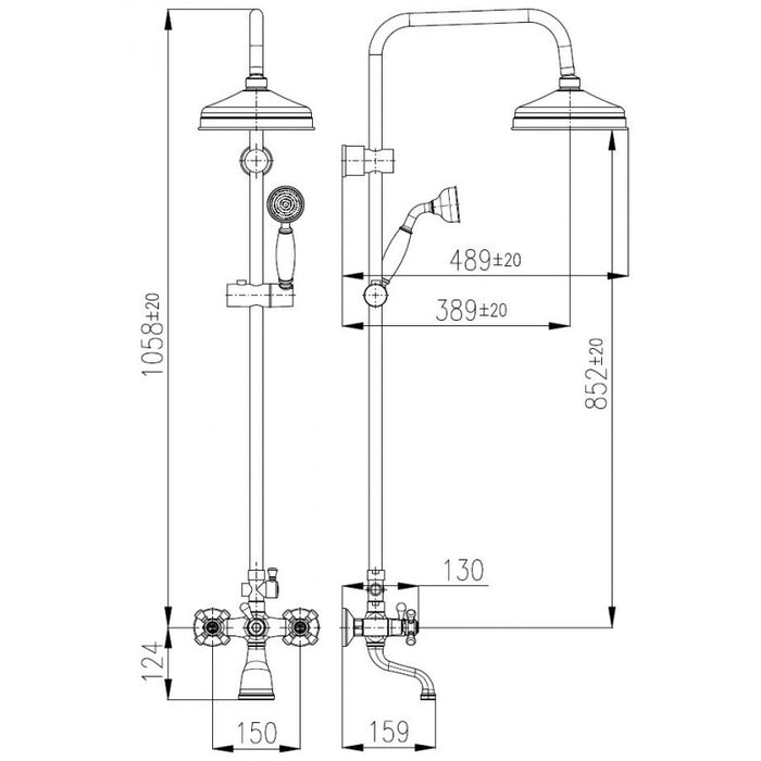 Colonna doccia MORAVA in ottone cromato con doccetta 108 cm