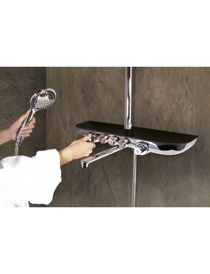 Colonna doccia a parete MURRAY con mensola 170 cm, in vetro nero LACOBEL®