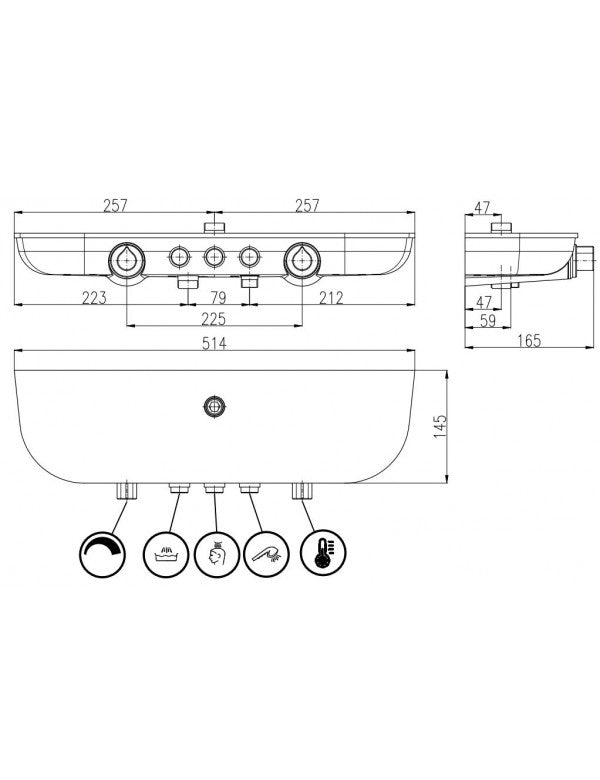 Colonna doccia a parete MURRAY con mensola 170 cm, in vetro nero LACOBEL®