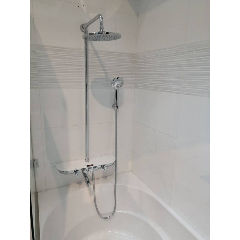 Colonna doccia a parete MURRAY con mensola 170 cm, in vetro bianco LACOBEL®