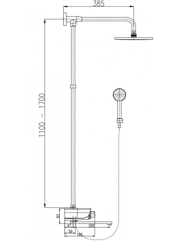 Colonna doccia a parete MURRAY con mensola 170 cm, in vetro bianco LACOBEL®