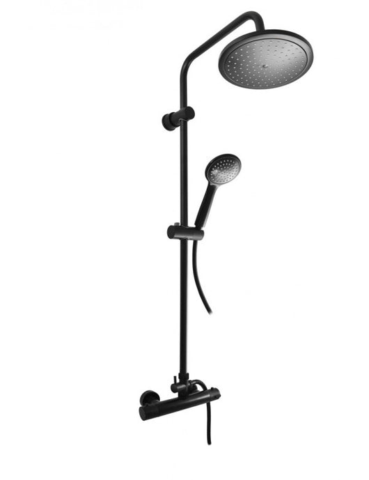 Colonna doccia a parete termostatico ottone nero opaco con doccetta H. 109 cm