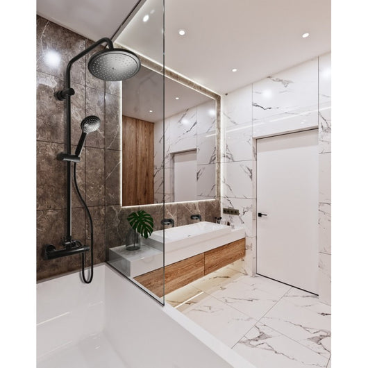 Colonna doccia a parete termostatico ottone nero opaco con doccetta H. 109 cm