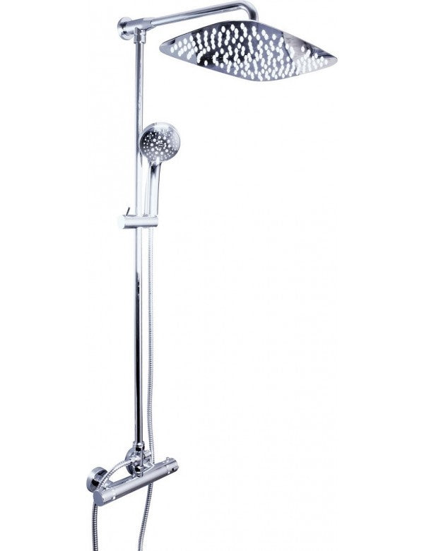 Colonna doccia termostatica a parete in ottone cromato con doccetta H. 111 cm