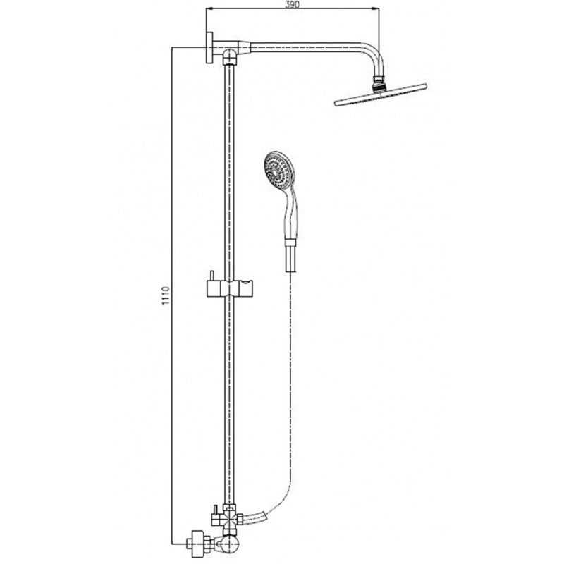Colonna doccia termostatica a parete in ottone cromato con doccetta H. 111 cm