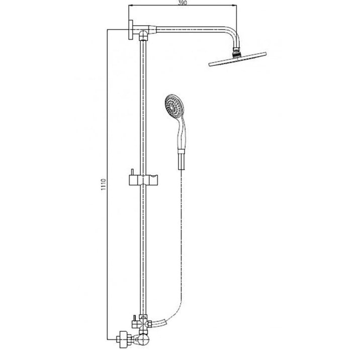 Colonna doccia termostatica a parete in ottone cromato con doccetta H. 111 cm