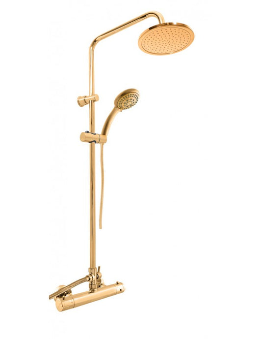 Colonna doccia a parete placcata oro spazzolato con doccetta H. 109 cm