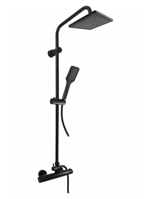 Colonna doccia a parete termostatico ottone nero opaco H. 109 cm