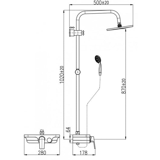 Colonna doccia MURRAY con mensola in solid surface bianco H. 104 cm