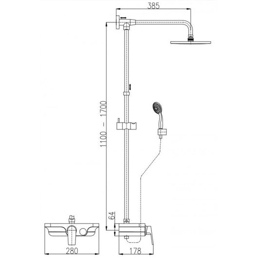 Colonna doccia MURRAY con mensola in solid surface bianco H. 170 cm