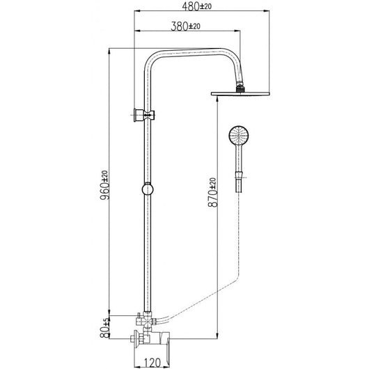Colonna doccia NIL in ottone placcato oro spazzolato H. 116 cm