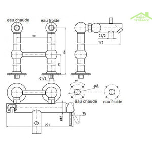Colonna doccia a colonna SEINA con doccetta in ottone cromato dorato H. 85 cm