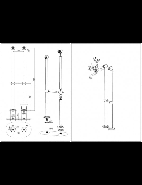 Colonna doccia a colonna SEINA con doccetta in ottone cromato dorato H. 85 cm