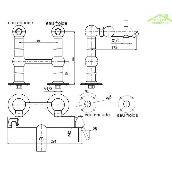 Colonna doccia a colonna SEINA con doccetta in ottone cromato H. 85 cm