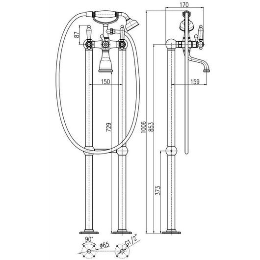 Colonna doccia con piedistallo in bronzo MORAVA RETRO con maniglia in ceramica