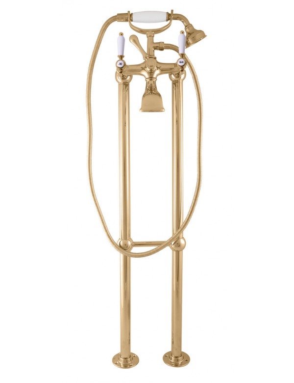 MORAVA RETRO colonna doccia con colonna in ottone dorato e maniglia in ceramica