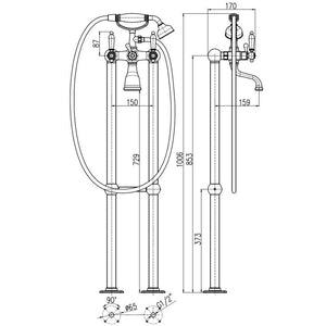MORAVA RETRO colonna doccia con colonna in ottone dorato e maniglia in ceramica