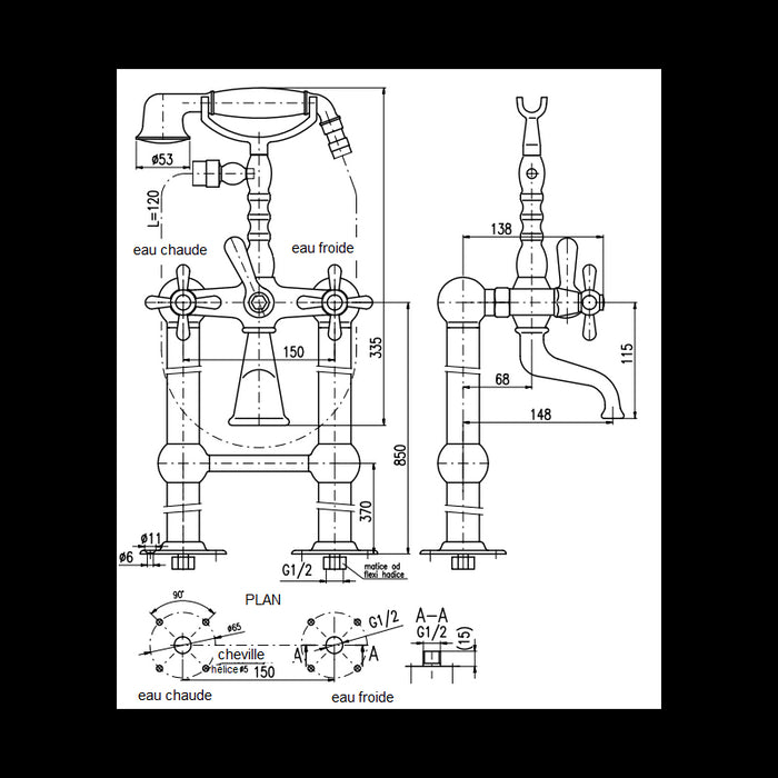 Colonna doccia con colonna doccia in ottone cromato MORAVA RETRO