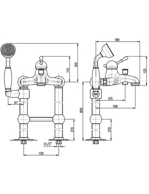 LABE colonna doccia su colonna con doccetta in ottone cromato 110 cm