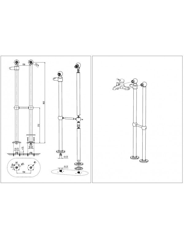 LABE colonna doccia su colonna con doccetta in ottone cromato 110 cm