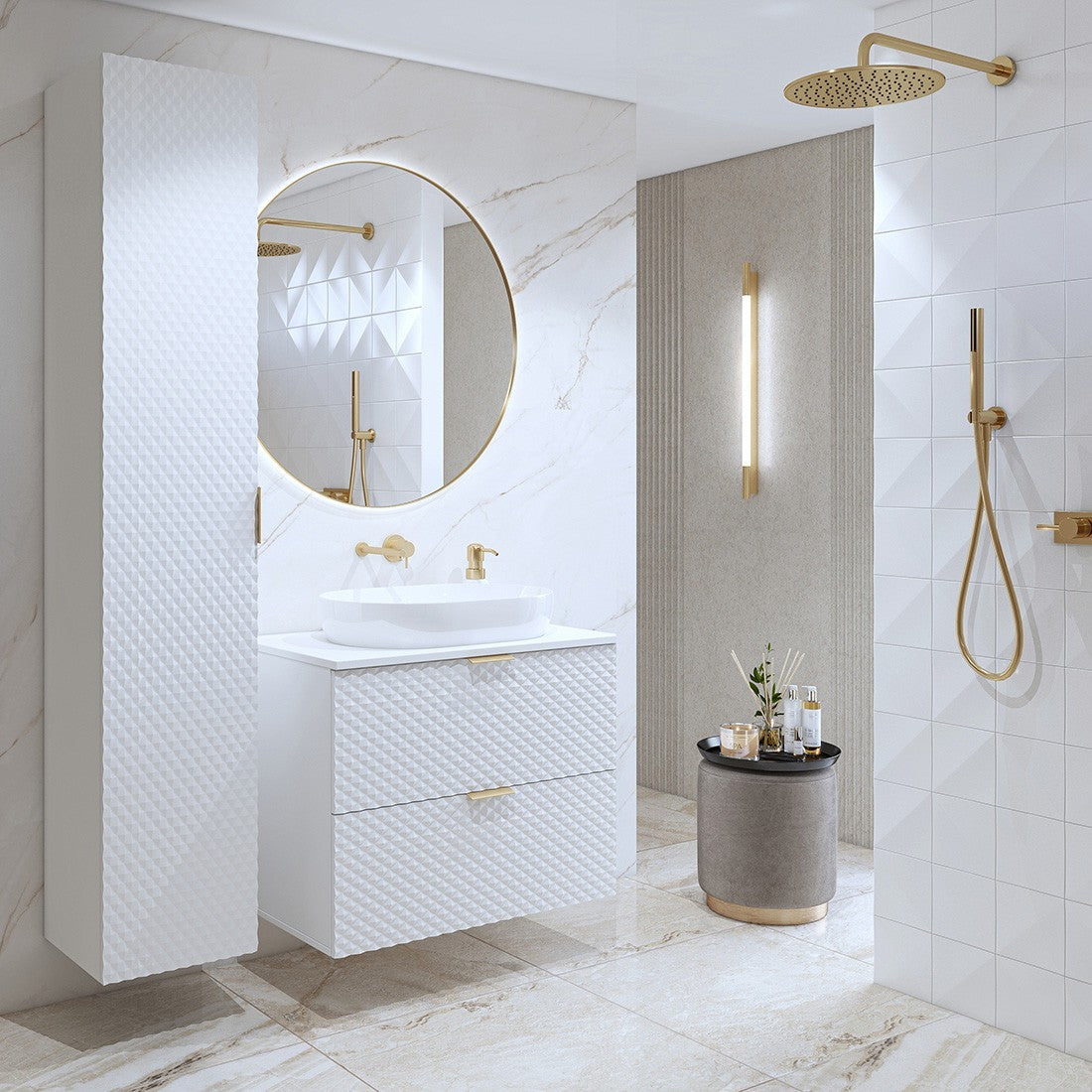 Colonna da bagno collezione CHIC bianca e dorata - Organizzazione moderna ed elegante