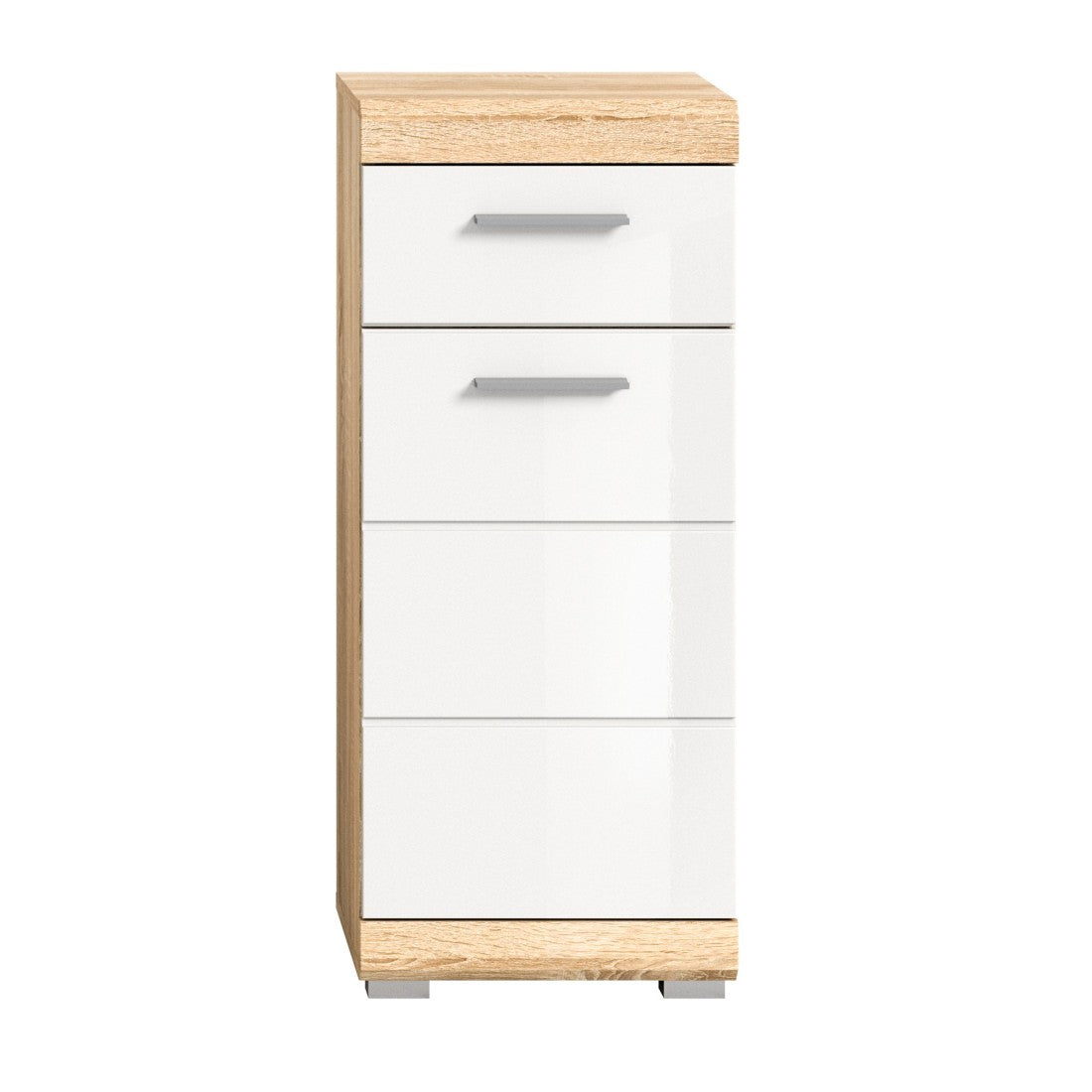 Mezza colonna RIDLEY - 1 cassetto e 1 porta - Bianco e rovere chiaro