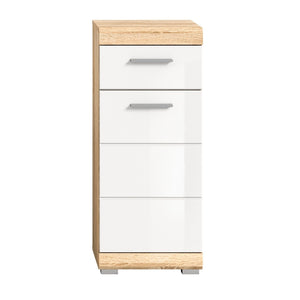 Mezza colonna RIDLEY - 1 cassetto e 1 porta - Bianco e rovere chiaro