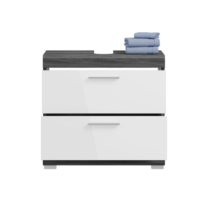 Mobile sottolavabo SCOTT – 2 cassetti – Grigio scuro e bianco – 60x56x37 cm