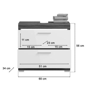 Mobile sottolavabo SCOTT – 2 cassetti – Grigio scuro e bianco – 60x56x37 cm
