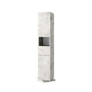 Colonna da bagno girevole con specchio, 2 porte e 1 cassetto, collezione BURA. Colore grigio effetto cemento.